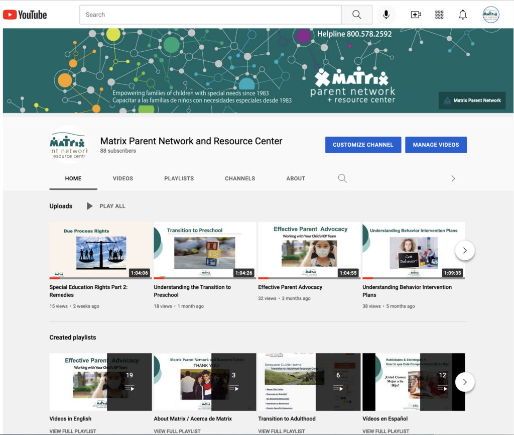 Matrix Parent Network and Resource Center Youtube channel picture
