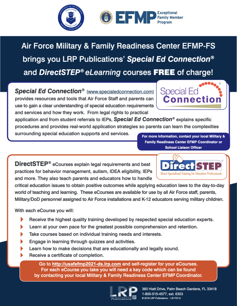EFMP-FS brings you LRP Publications’ Special Ed Connection® and DirectSTEP® eLearning courses