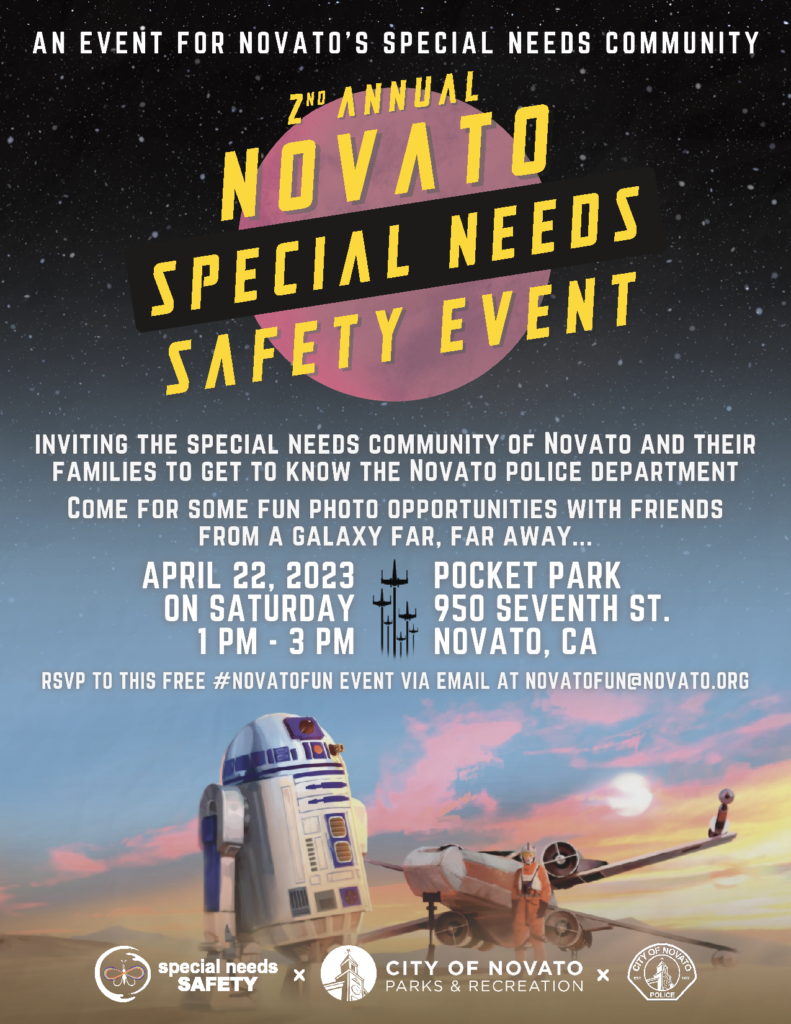 flyer image for the 2nd Annual Novato Special Needs Safety Event An Event for Novato’s Special Needs Community