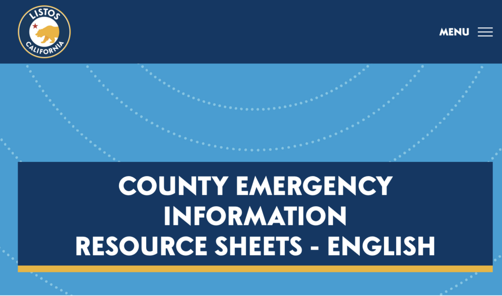 COUNTY EMERGENCY INFORMATION RESOURCE SHEETS - ENGLISH