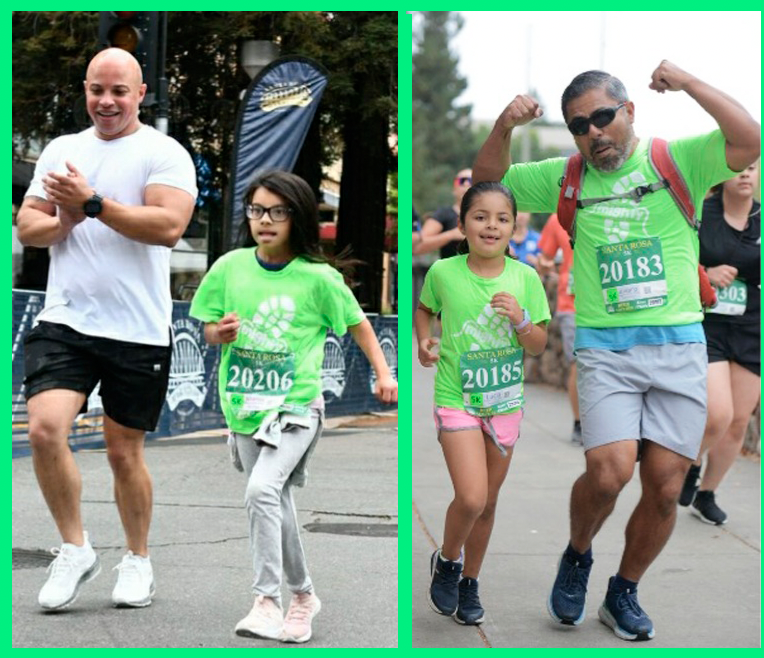 Dads and their daughters running in the Mighty Milers race