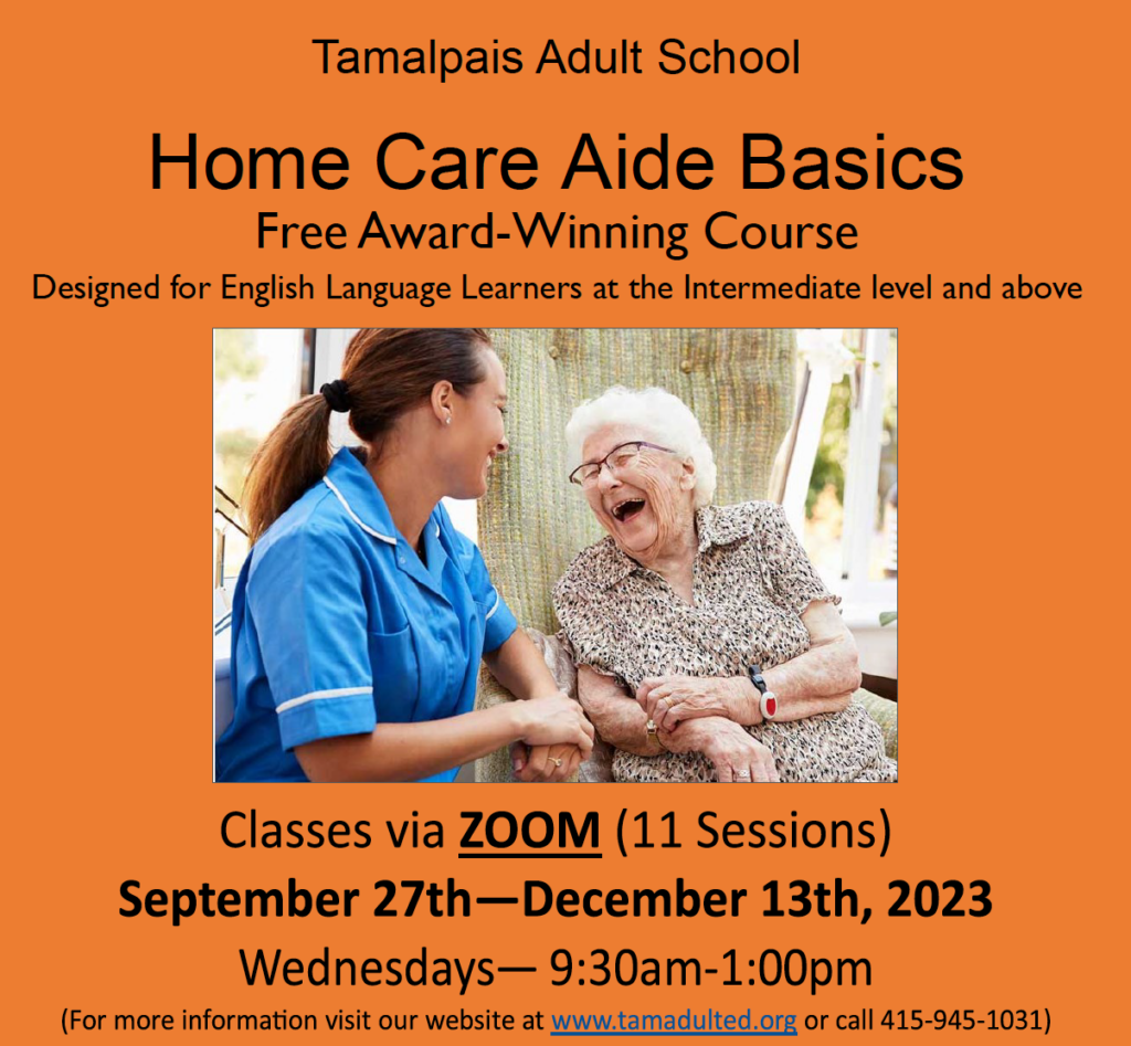 Tamalpais Adult School's FREE class "Become a Home Care Aide"