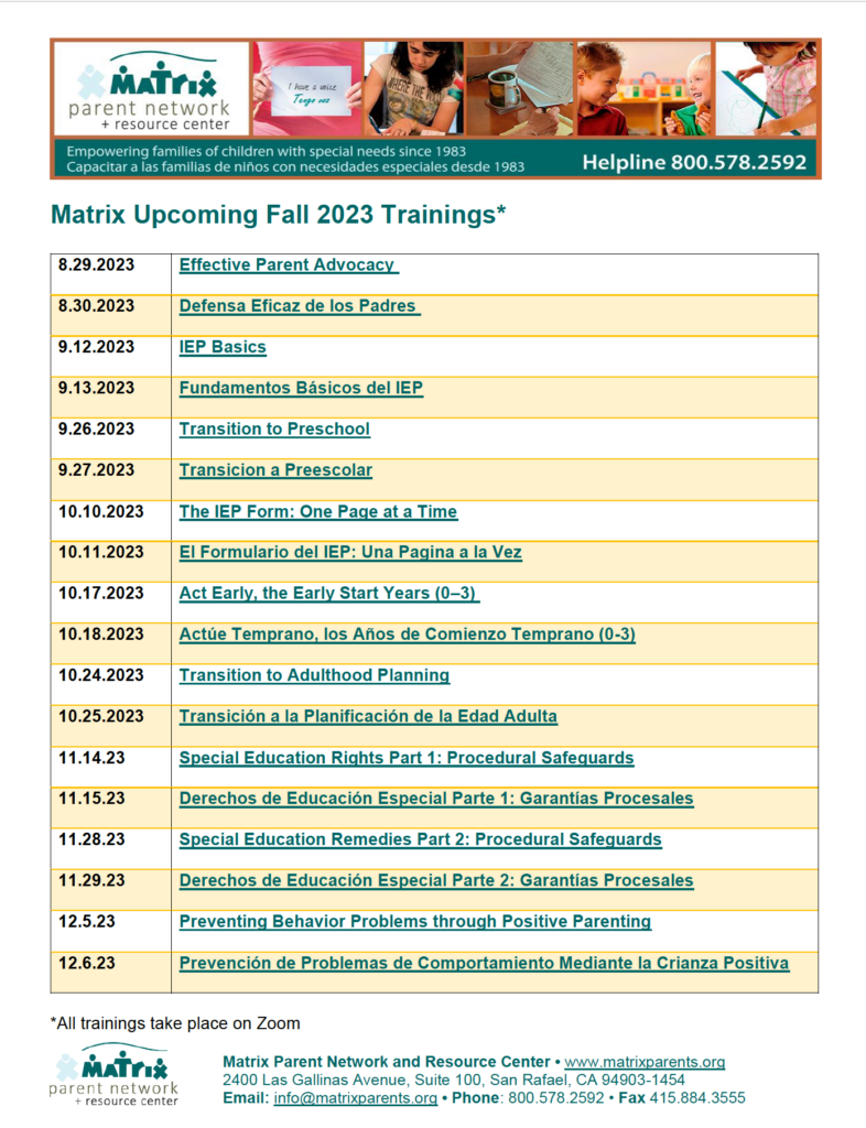 Matrix 2023 Fall Training List