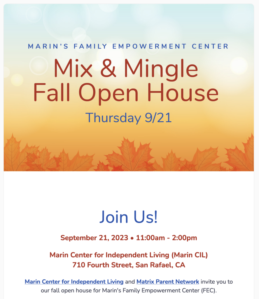 Marin Family Empowerment Center Mix and Mingle Fall Open House