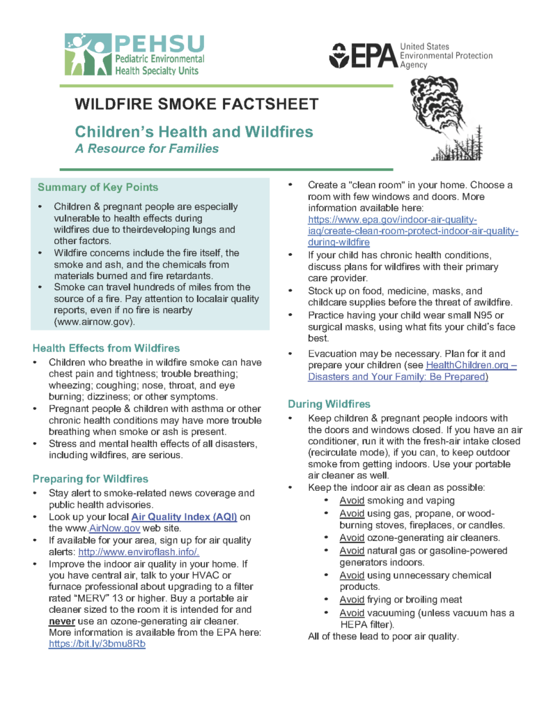 WILDFIRE SMOKE FACTSHEET Children’s Health and Wildfires A Resource for Families
