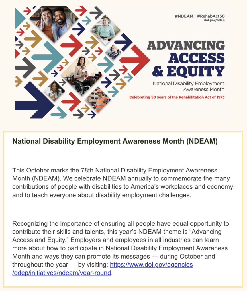 Post from State Council on Developmental Disabilities: This October marks the 78th National Disability Employment Awareness Month (NDEAM)