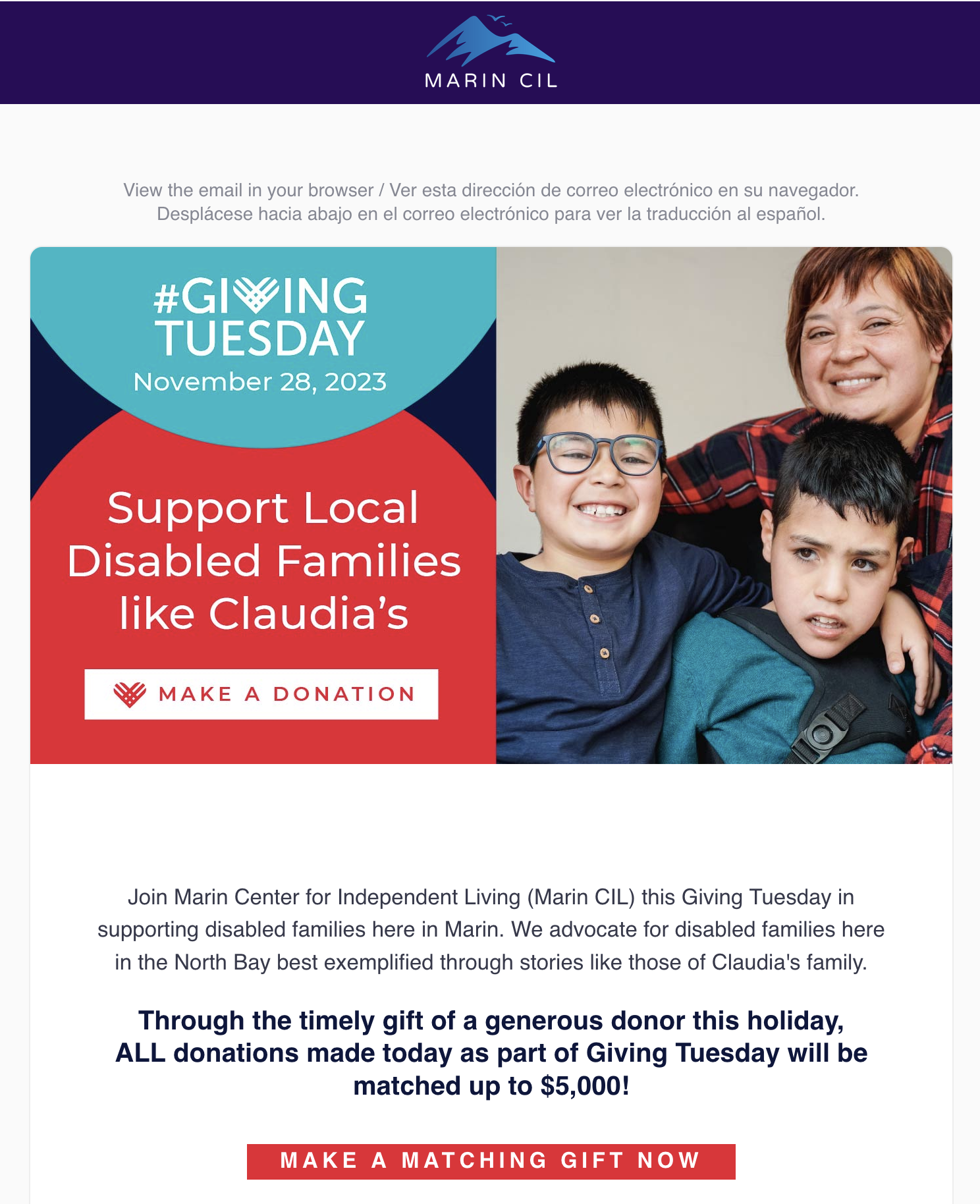 
Join Marin Center for Independent Living (Marin CIL) this Giving Tuesday in supporting disabled families here in Marin