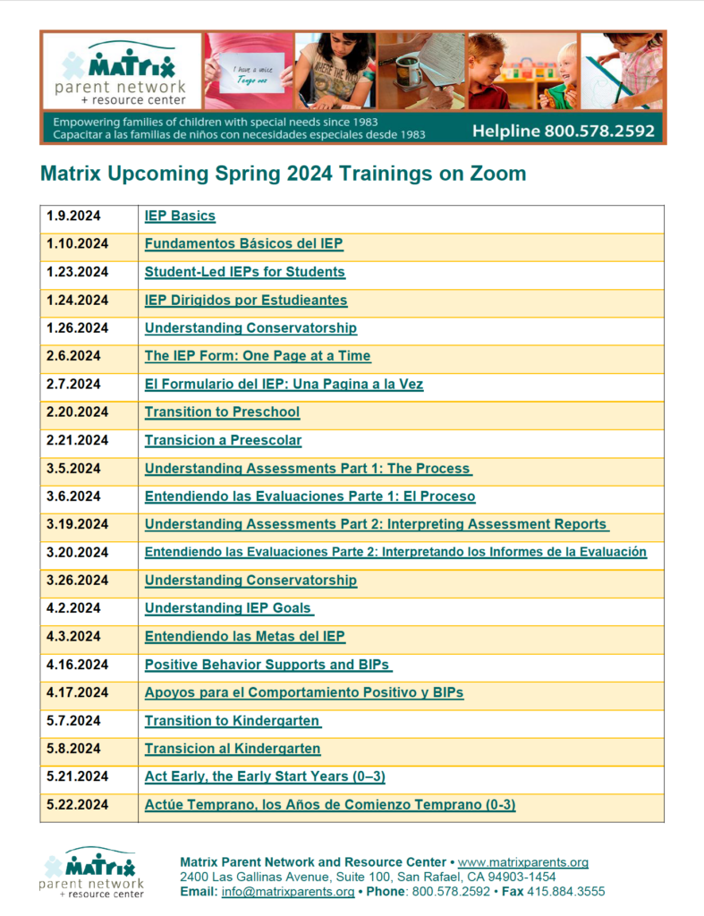 Matrix Upcoming Spring 2024 Trainings on Zoom