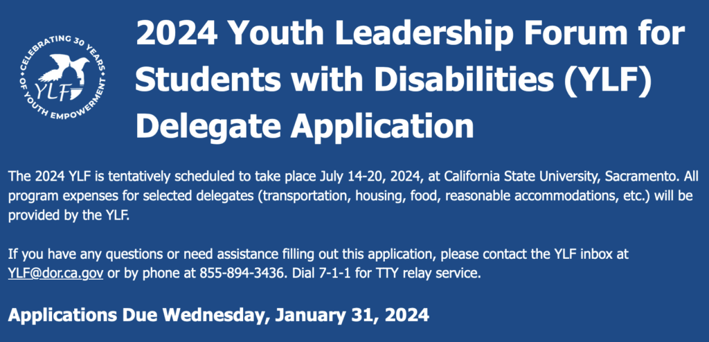 2024 Youth Leadership Forum for Students with Disabilities (YLF)
Delegate Application