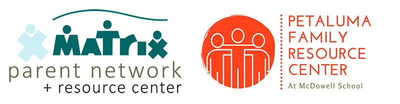 Matrix Parent Network and Resource center logo and Petaluma Family Resource Center at McDowell logo